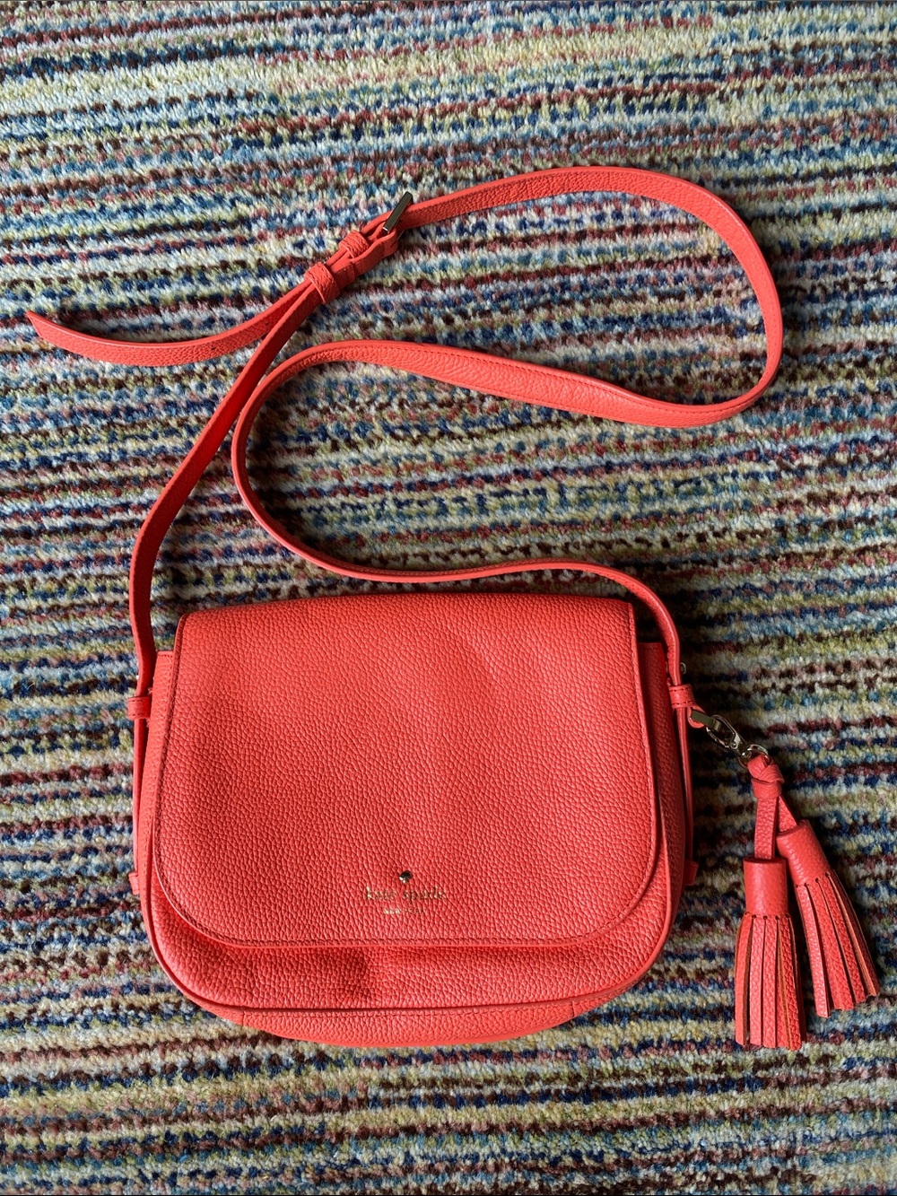 kate spade Coral Pebbled Leather Orchard Street Penelope Crossbody with Tassel